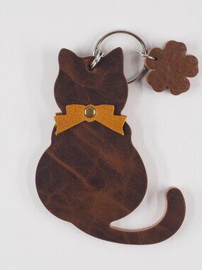 Handmade Cat Kat bow Leather bag charm fob keychain 009